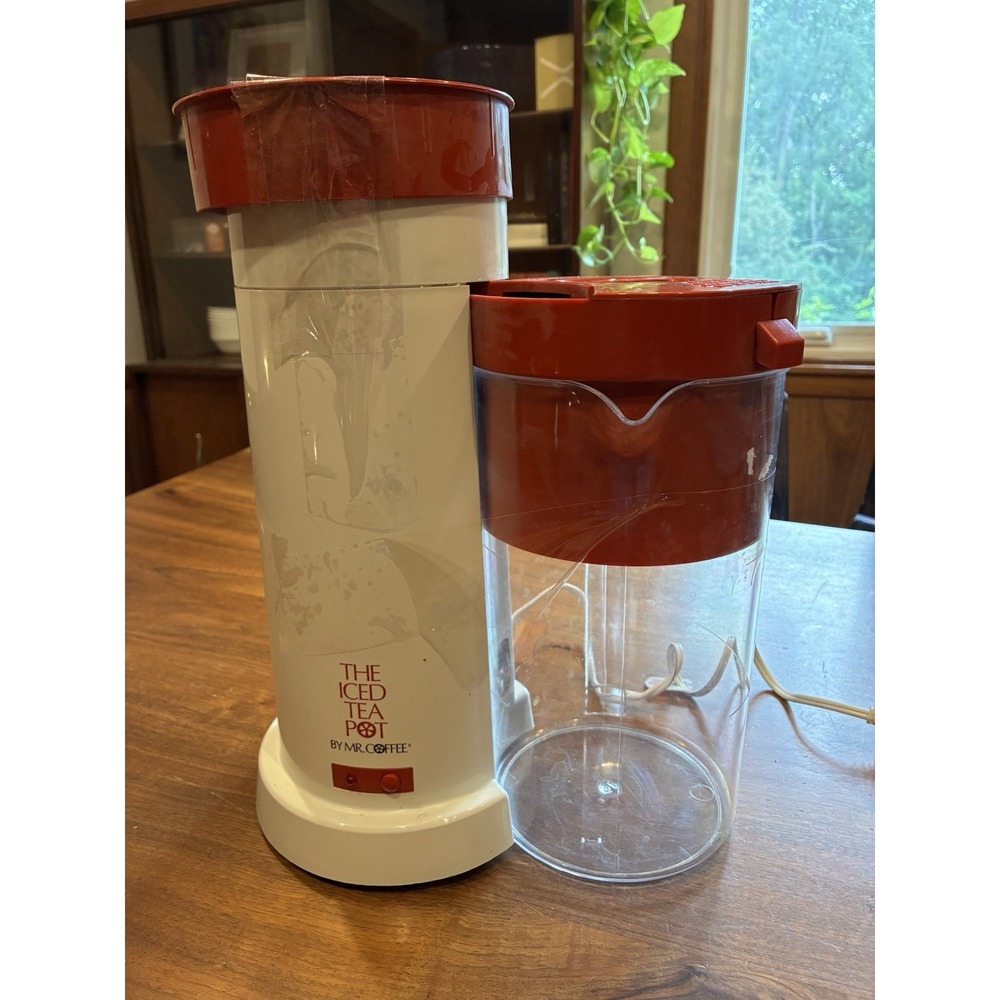 Vintage Mr Coffee The Iced Tea Pot Maker Model TM1.5 Red Base Pitcher Set